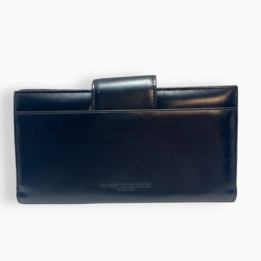 NEW 80s Buxton Black Leather Check Book Holder Organizer Wallet Credit Card